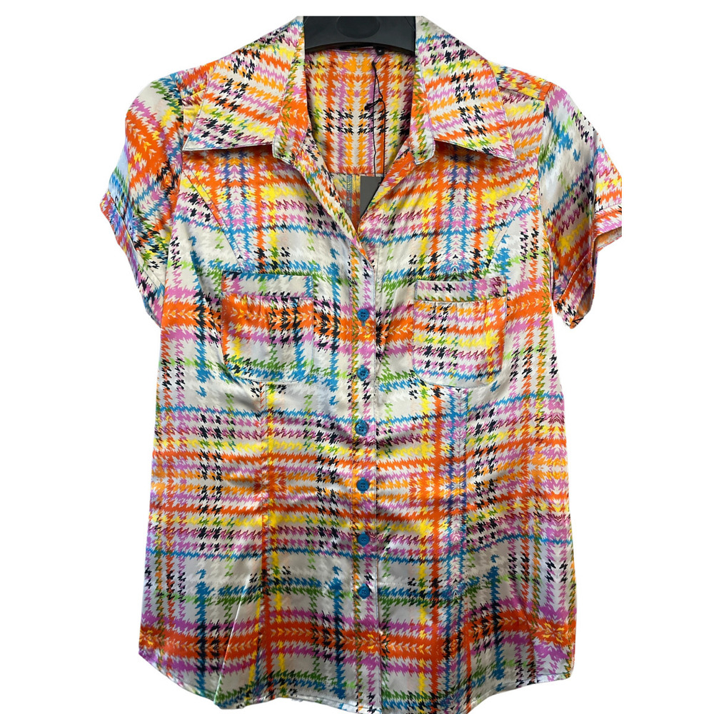 BCBGMAXARIA Multi-Color Plaid Shirt - Size M - Women's Blouse
